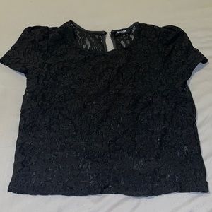 See through black lace crop top